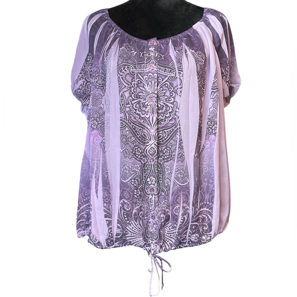 Cato Sheer Button Down Elegant Purple Women's Top